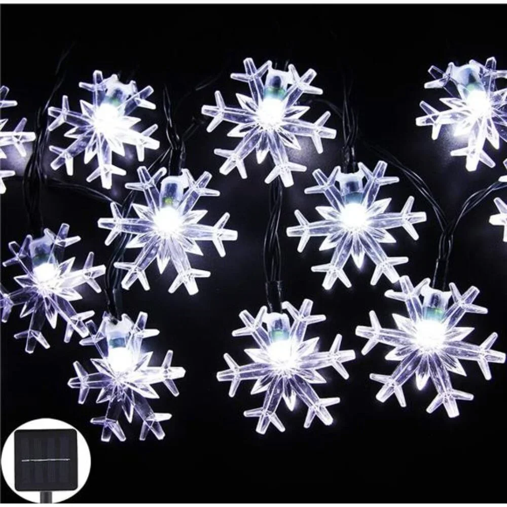 Solar Christmas String Lights Outdoor Waterproof 30 LED 20Feet Solar Snowflake